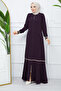 Tesettür Gi̇yi̇m Medi̇ne İpeği̇ Ferace Cream Color Striped Sleeves with Ribbons Murdum - 2