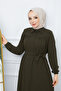 Tesettür Gi̇yi̇m Robali Drawing Belted Ferace Green - 2