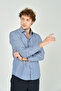 Men's Slim Fit Plaid Long Sleeve 100% Cotton Shirt 2062 Blue - 3