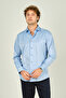 Men's Slim Fit Long Sleeve Cotton Shiny Fabric Shirt 0013 Blue - 3