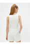 Ribbed Tank Top Slogan Embroidered U-Neck Piping Detail Cotton - 4