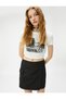 Crop T-Shirt Printed Crew Neck Short Sleeve Cotton - 2