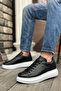 Men's Black and White Casual Lace-Up Sneakers High Thick Sole Comfortable Comfortable Style Sneakers - 2