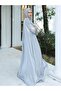 Crinkle Silk Satin 3-Piece Abaya Set -Grey - 3