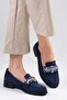 Matilda Navy Stone-Embellished Women's Oxford Flats - 3