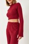 Women's Burgundy Finger-Looped Elastic Waist Palazzo Trousers Ribbed Top and Bottom Set 0206 60261177 - 6