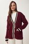 Contrast Color Knitted Cardigan Claret Red Lyy0084 - 2
