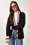 Contrast Color Knitted Sweater Cardigan Black Lyy0084 - 4