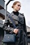 Women's Navy Blue 3-Compartment Lined Crossbody Shoulder Bag with Adjustable Column Strap - 2