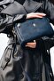 Women's Navy Blue 3-Compartment Lined Crossbody Shoulder Bag with Adjustable Column Strap