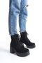 Side Zipper Lace-Up High Thick Heeled Women's Suede Black Long Boots - 2