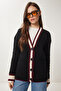 Contrast Color Knitted Sweater Cardigan Black Lyy0084 - 2