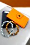 Orange Vegan Leather Accordion Card Holder Black Mechanical Card Holder Lucky Bracelet Gift Couple Set - 4