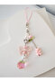 Strawberry Teddy Bear Detailed Beaded Phone Charm Bag and Key Ornament Accessory