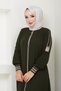 Hijab Clothing Ferace Cream Color Ribbed Sleeves Ribbed Cuffs Ribbed Khaki Green