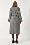 Women's Gray Sleeve Detailed Belted Cashmere Coat 60261243 - 7