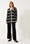Women's Black Buttoned Patterned Top and Bottom Set 60351374 - 4