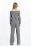 Women's Smoked Color Wide Reported Shardonude Fabric Madonna Collar Top and Bottom Set Madonnaset - 7