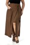 Plus Size Front Slit Ornamental Lacing Detail Bag Pocket Brown Midi Skirt - 2