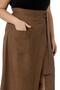 Plus Size Front Slit Ornamental Lacing Detail Bag Pocket Brown Midi Skirt - 5