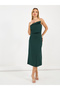 Bardot Neck A-Line Midi Dress with Bow Detail
