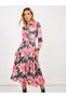 Floral Print Long Sleeves Shirt Midi Dress - 5