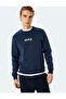 Crew Neck Cotton Blended Raster Slogan Embroidered Sweatshirt