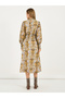 All Over Print Balloon Sleeves A-Line Midi Dress - 6