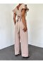 Zipper Detailed Ruffle Jumpsuit - Light Mink - 6