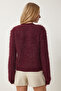 Soft Bearded Knitwear Cardigan Bordo Lmx0072 - 5