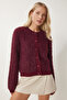 Soft Bearded Knitwear Cardigan Bordo Lmx0072 - 3