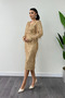 Fringed sequin fabric pencil dress - gold - 2