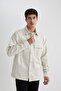 Relax Fit Polo Collar Snap Closure Pocketed Long Sleeve Shirt Jacket A5329Ax23Au - 3