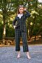 Black Tweed Button Detailed Long Jacket and Trousers Set (Jacket-Pant) - 4