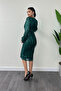 Fringed Sequin Fabric Pencil Dress - EMERALD GREEN - 5