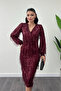 Fringed Sequin Fabric Pencil Dress - BURGUNDY - 4