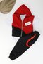 Black Cargo Leg Trousers T-Shirt Red Vest Suit
