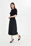 Women's Back Zippered Watermelon Sleeve Midi Length Crepe Dress - 4