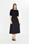Women's Back Zippered Watermelon Sleeve Midi Length Crepe Dress - 3