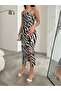 Women's Zebra Patterned Rope Strap Slit Dress - 2