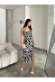 Women's Zebra Patterned Rope Strap Slit Dress - 8