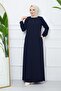 Hijab Clothing Crepe Fabric Ferace Collar Lace-up Navy Blue - 5