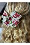 Design Luxury French Ribbon Santa Claus Silvery Patterned Straw Butterfly Bow with Stones Christmas Clip Buckle - 3