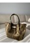Women's Suede Leather Hand and Shoulder Bag with Magnet Closure and Lock Detail - 2