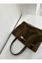 Women's Suede Leather Hand and Shoulder Bag with Magnet Closure and Lock Detail - 4