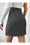 Button Detailed Pleated Women's Gray Mini Skirt Et1137 - 2