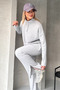 Women's Ribbed Neck Zippered Leg Slit Front Zippered Knitwear Set - 2