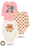 3-Piece Organic Printed Snap Fastener Long Sleeve Baby Bodysuit
