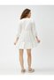 Long Sleeve Dress Lacing Detailed Flounced Viscose Mixed Bow Detail - 4