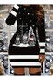 Women's Long Sleeve Crew Neck Snowman Print Diver Christmas Dress - 4